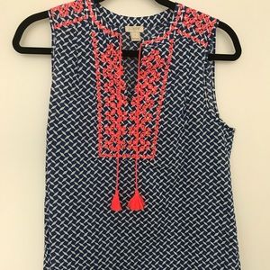 JCrew Tank Top with Bright Pink Embroider Tassels